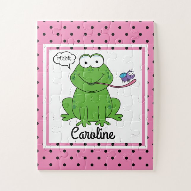 Puzzle Grenouille mignonne sur Pois, Enfants personnalisé (Vertical)