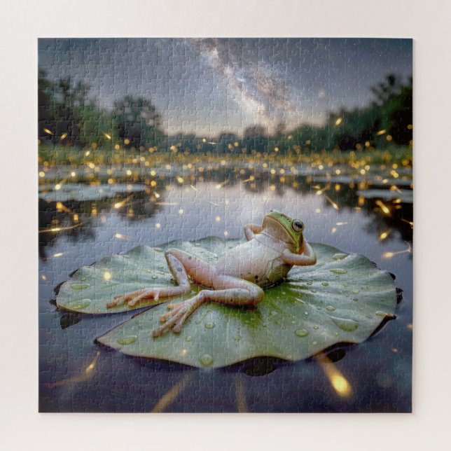 Puzzle Grenouille sur un nénuphar avec des lucioles (Vertical)