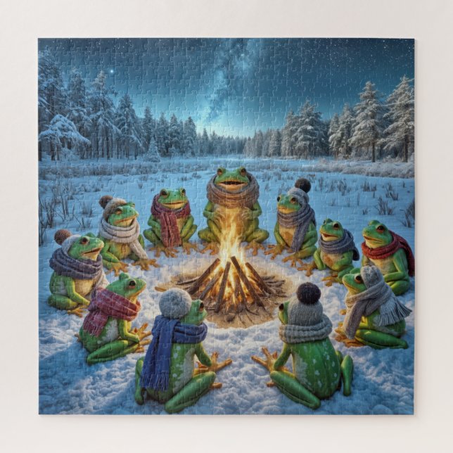 Puzzle Grenouilles se rassemblant autour d'un feu de camp (Vertical)