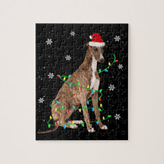 Puzzle greyhound christmas light cute santa greyhound