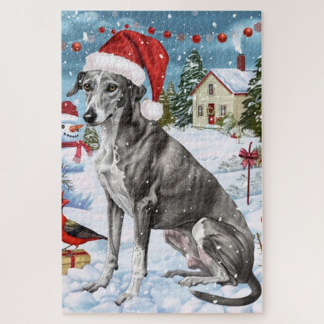 Puzzle Greyhound Winter Wonderland Christmas Joie (Vertical)