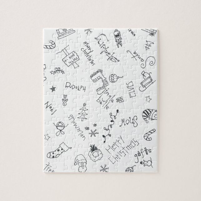 Puzzle gribouillage amusant noir et blanc de noël (Vertical)