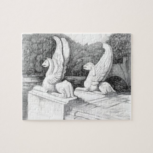 Puzzle Griffins sculpté crayon monochrome Art (Horizontal)