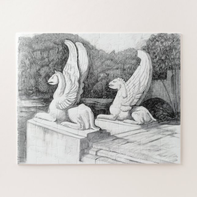 Puzzle Griffins sculpté crayon monochrome Art (Horizontal)