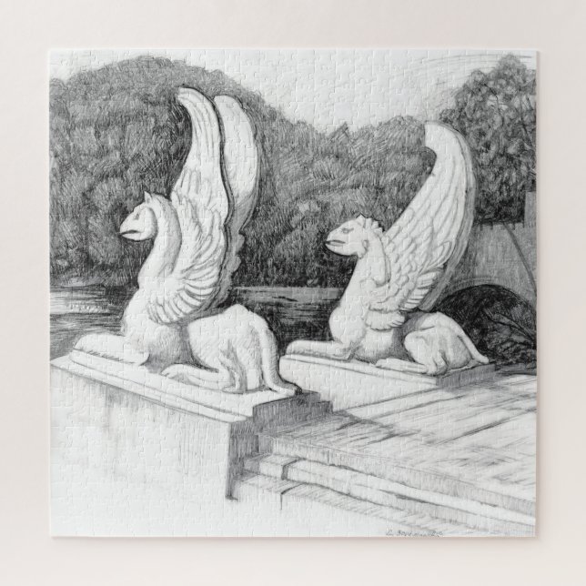 Puzzle Griffins sculpté crayon monochrome Art (Vertical)