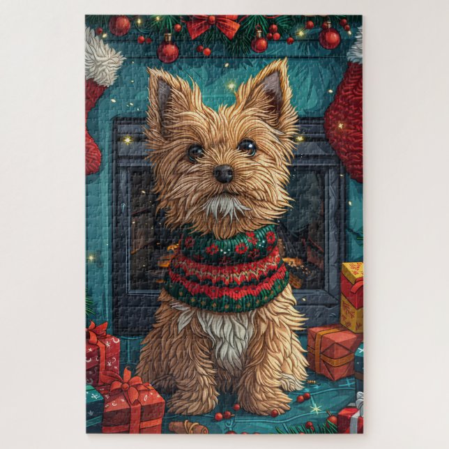 Puzzle Griffon à poil dur avec cadeaux de Noël (Vertical)