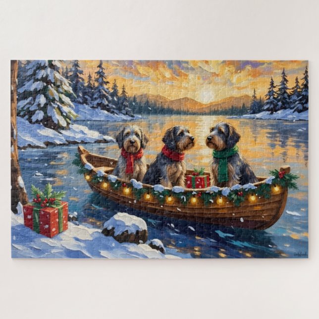 Puzzle Griffon d'arrêt à poil dur Noël Bateau Fêtes (Horizontal)