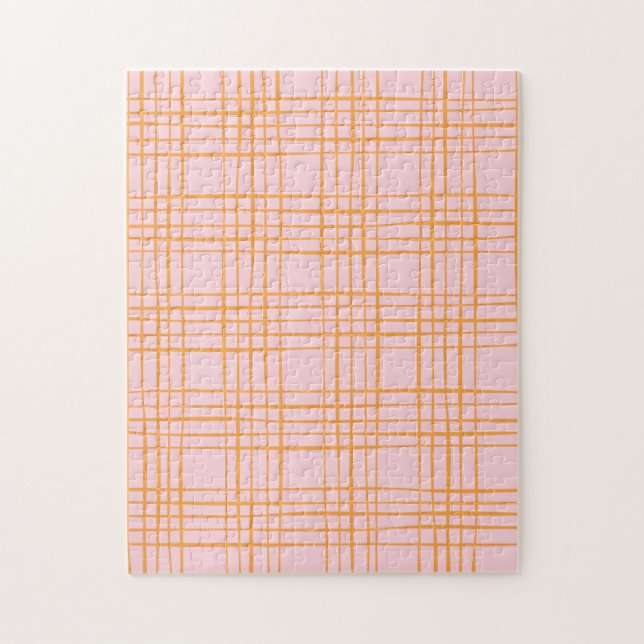 Puzzle Grille mignonne Lignes Motif Pastel rose et orange (Vertical)