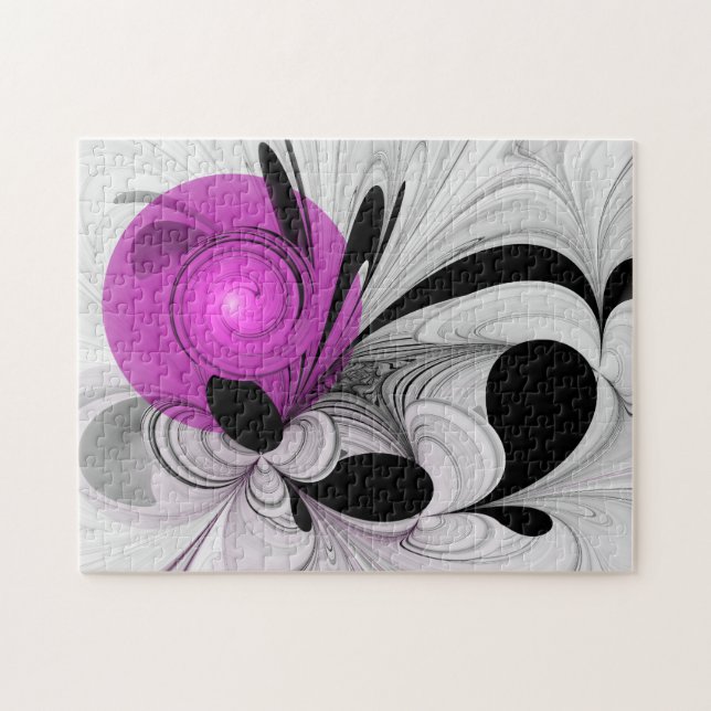 Puzzle Gris Noir Abstrait Avec Art Fractal Magenta (Horizontal)