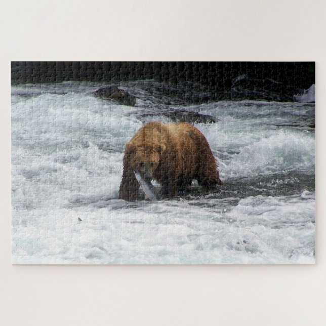 Puzzle Grizzly Bear Alaska Saumon Fishing Faune (Horizontal)