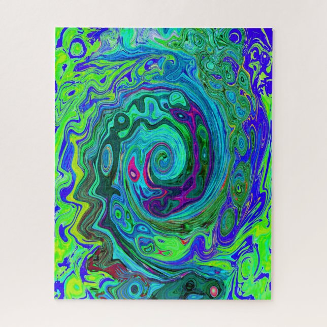 Puzzle Groovy Abstract Retro Green and Blue Swirl (Vertical)