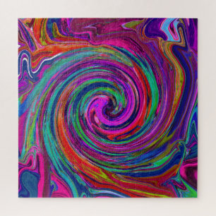 Puzzle Groovy Abstract Retro Magenta Dark Rainbow Swirl