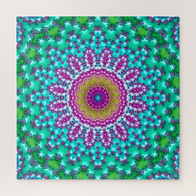 Puzzle Groovy Mandala Fractal Bohème de Couleur Bijou (Vertical)