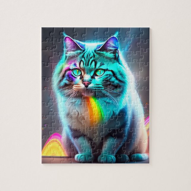 Puzzle Gros Chat Néon Avec Couleurs Arc-En-Ciel, Chat Col (Vertical)