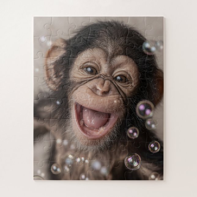Puzzle Gros plan extrême de bébé chimpanzé heureux (Vertical)