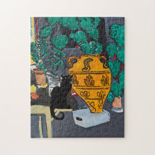 Puzzle Gros Vase de Fleurs Chat noir
