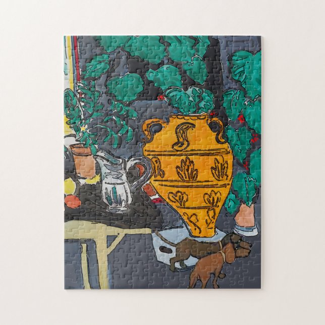 Puzzle Gros Vase de Fleurs Deux Dachshunds (Vertical)