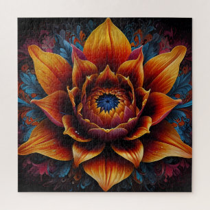Puzzle Grosse fleur de fleur fleurie d'orange et bleu