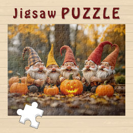 Puzzle Groupe de Gnome Heureux avec Citrouilles Ambiance 