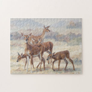 Puzzle Groupe de mères et de bébés cerfs sauvages