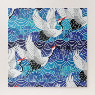 Puzzle Grue japonaise : Motif orné d'oiseaux.