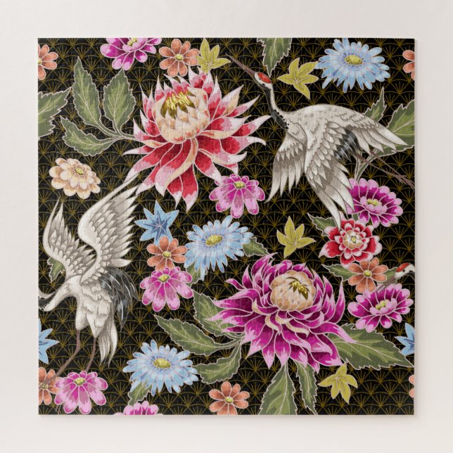 Puzzle Grues Asters : Peint Style Japonais sans Seamless (Vertical)
