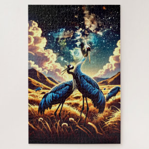 Puzzle Grues bleues abstraites – Scène de nature artistiq