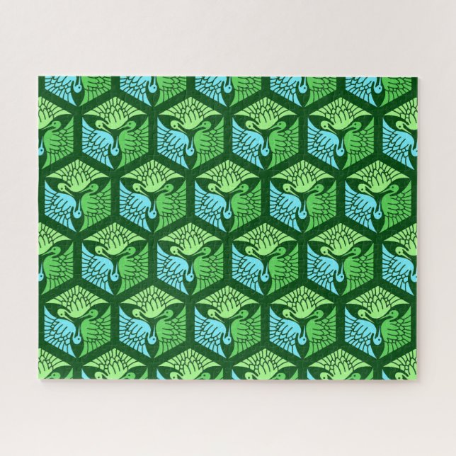 Puzzle Grues japonaises, Jade Green et Bleu clair (Horizontal)