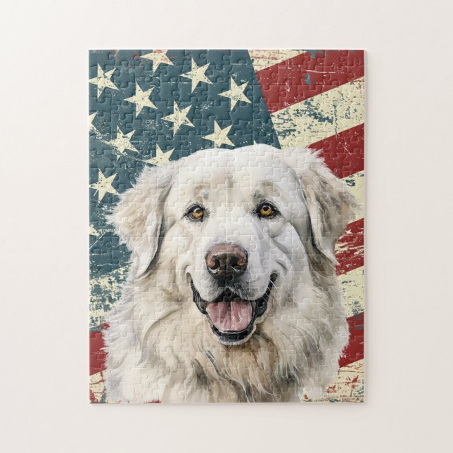 Puzzle Grunge American Flag Great Pyrenees Dog (Vertical)