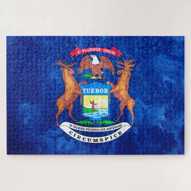Puzzle Grunge du drapeau de l'État du Michigan (Horizontal)