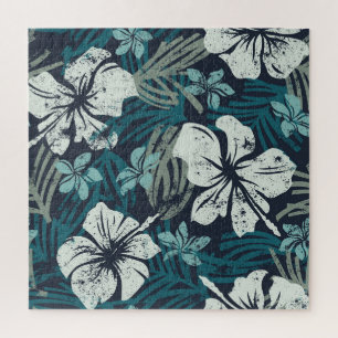Puzzle Grunge Hibiscus, Papier peint Floral Tropical.