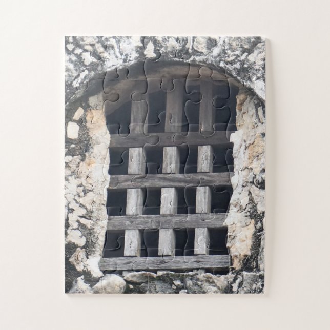 Puzzle Guarded Light Through Wooden Bars (Vertical)