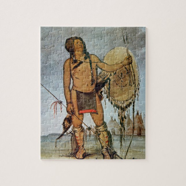 Puzzle Guerrier de Comanche avec un bouclier, une lance (Vertical)