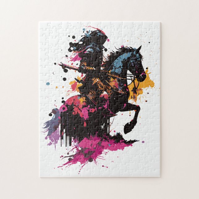 Puzzle Guerrier équitation cheval en aquarelle (Vertical)