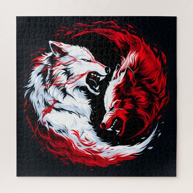 Puzzle Guerrier Loup Cosmique Rouge Blanc (Vertical)