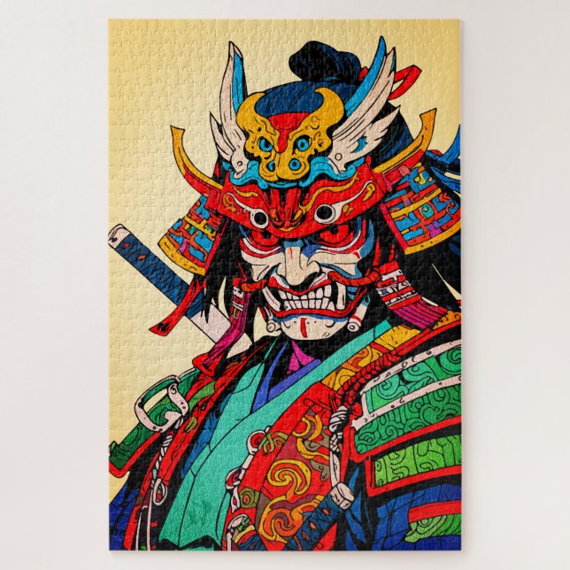Puzzle Guerrier Samouraï Féroce – Bushido Japonais Coloré (Vertical)
