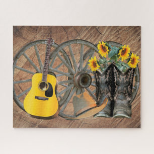 Puzzle Guitare à roue de chariot Western bottes de cowboy