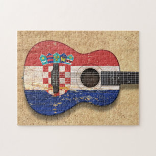 Puzzle Guitare acoustique âgée et utilisée de drapeau