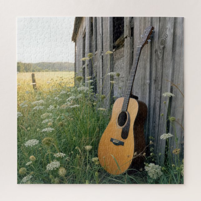 Puzzle Guitare acoustique appuyée contre une grange de ca (Vertical)