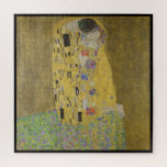 Puzzle Gustav Klimt, Le Baiser<br><div class="desc">Puzzle avec la peinture d'art Gustav Klimt appelée "Le Baiser" avec une bordure noire. Le tableau "The Kiss" est un tableau avec un homme et une femme dans un baiser sur un faux arrière - plan or et vert. Personnalisable .</div>