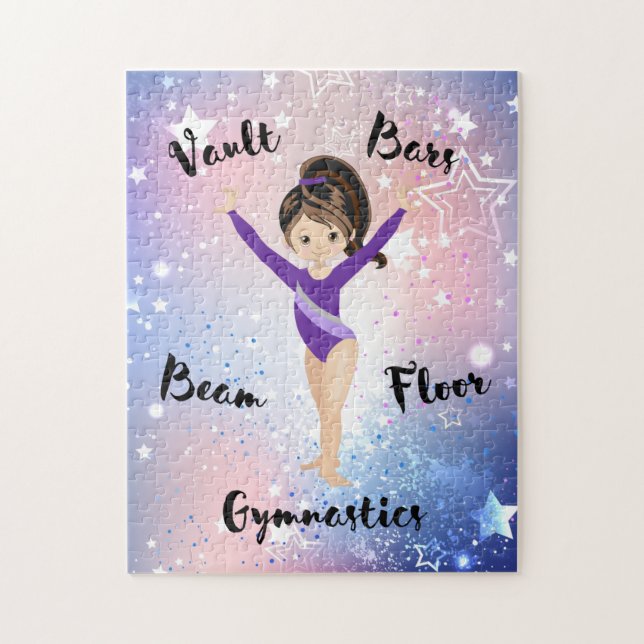 Puzzle Gym Star Brunette, Yeux Brown, Léotard Violet (Vertical)