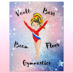 Puzzle Gym Star Noir / Blonde, Yeux de Hazel, Léotard Rou