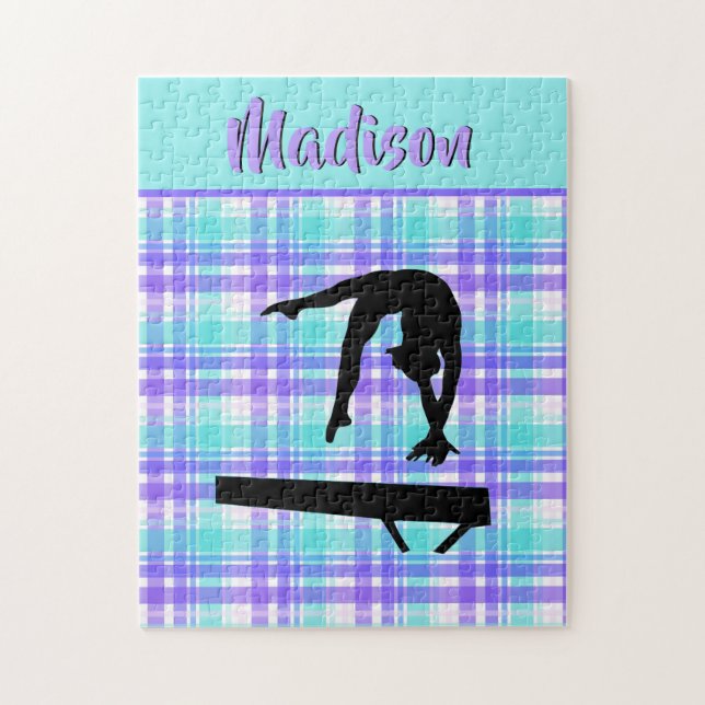 Puzzle Gymnastique Girl Lilac Purple et Aqua Personnalisé (Vertical)