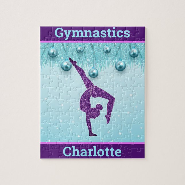 Puzzle Gymnastique Noël violet Aqua Personnalisé (Vertical)