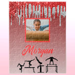 Puzzle Gymnastique Parties scintillant rouge et argent Dr<br><div class="desc">Gymnastique Rouge et Argent Parties scintillant Drip Ombre design personnalisé avec le nom de votre gymnaste ou votre nom de club de gymnastique et votre propre photo !</div>