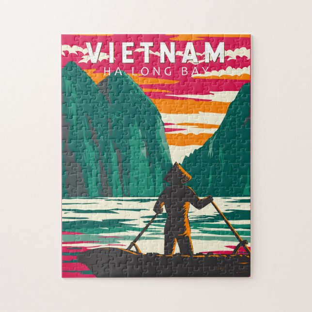 Puzzle Ha Long Bay Vietnam Boat Vendeur Voyage Art Vintag (Vertical)