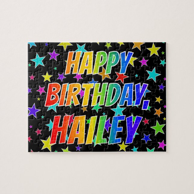 Puzzle "HAILEY" Prénom, Amusant "JOYEUX ANNIVERSAIRE" (Horizontal)
