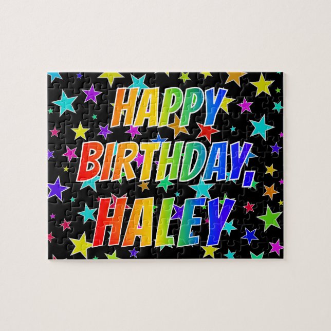 Puzzle "HALEY" Prénom, Amusant "HEUREUX ANNIVERSAIRE" (Horizontal)