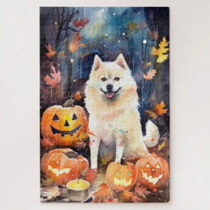 Puzzle Halloween Akita Américain Avec La Peur Citrouille