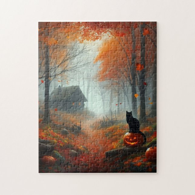 Puzzle Halloween/Automne/Automne/citrouille/chat (Vertical)